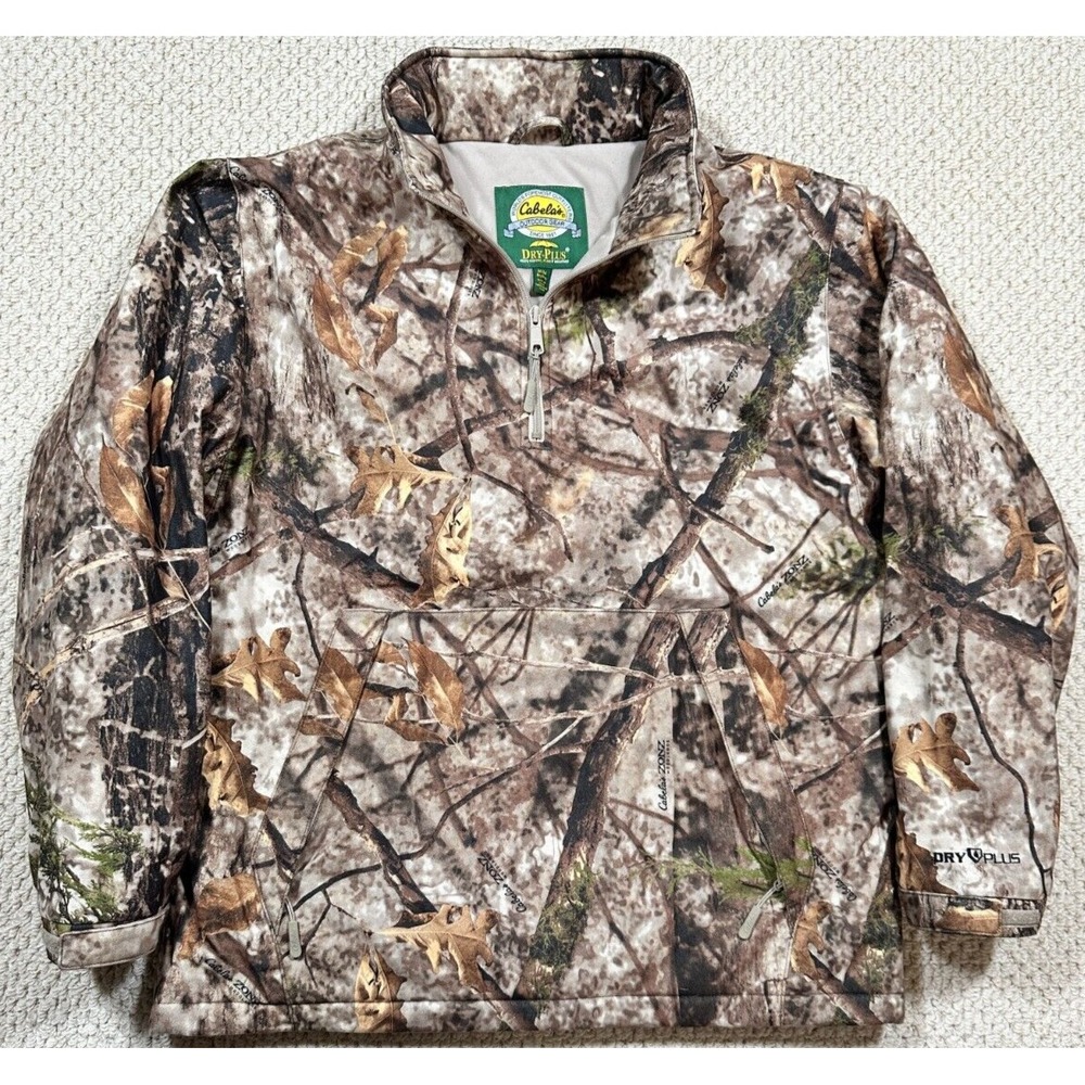 Cabelas 1/4 Zip Pullover Mens M Zonz Woodlands Camo Dry-plus Thinsulate Jacket